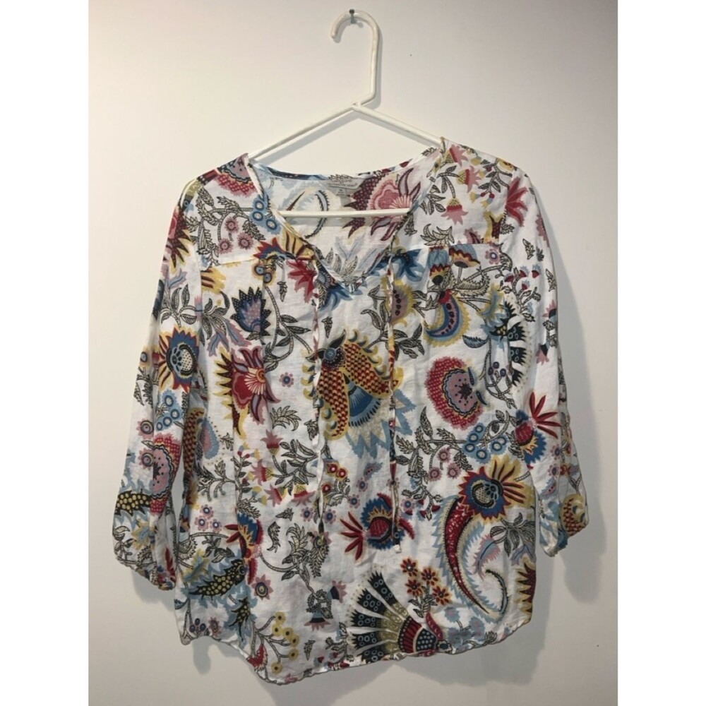 Hester & Orchard Med Multi-Color Floral Paisley Bohemian Linen Blend